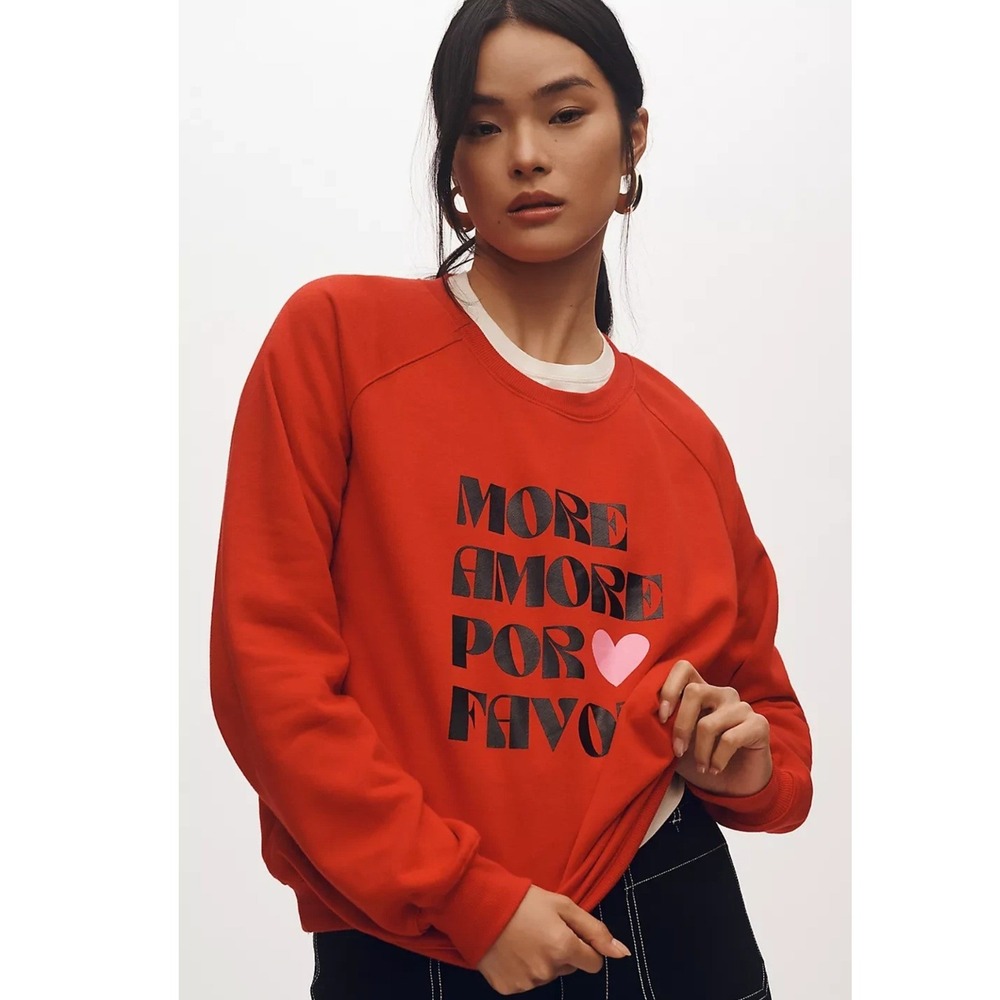 Anthropologie Maeve Daniela Berkhout More Amore Por Favor Sweatshirt Red Medium
